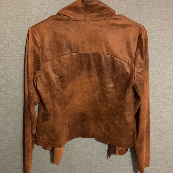 Brown Faux Suede Zip Up Moto Style Shirt Jacket  Mad Max Apocalypse Vibes XS/Sm - Picture 2 of 16